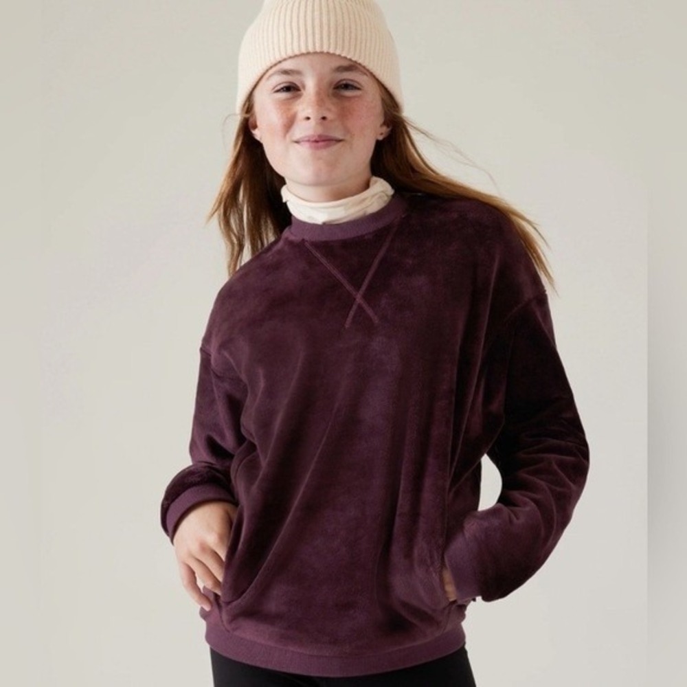 Athleta Girl Feelin Great Plush Sweatshirt Dark Plum Purple Size L 12